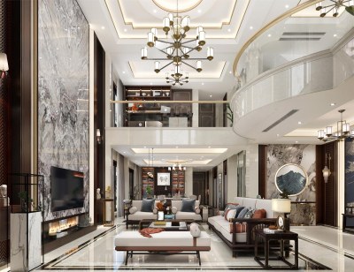 新中式复式客餐厅3D模型下载